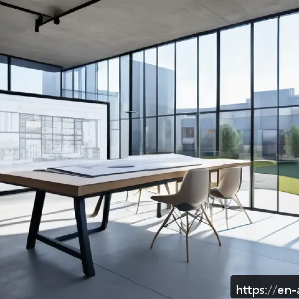 건축기술사와 실내건축기사의 차이 - A modern architect’s workspace featuring a large digital screen displaying a detailed 3D building mo...